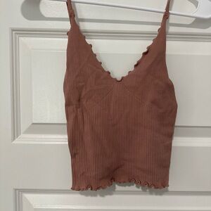 FREE PEOPLE Ribbed Scallop Hem Crop Top - Dusty pink